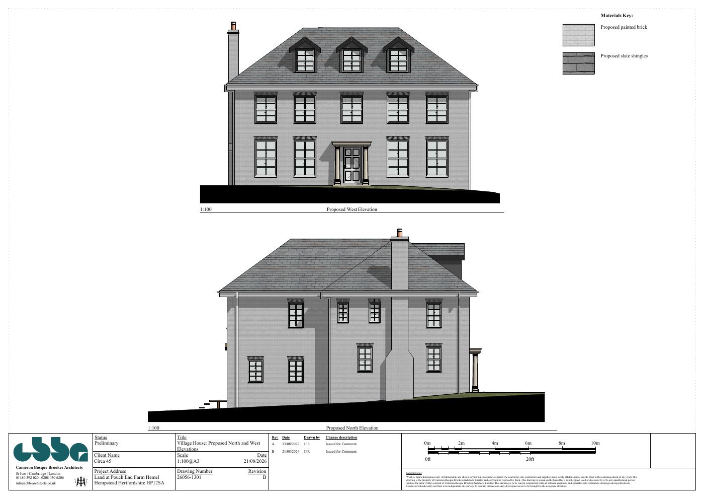 Revised Village House front and side elevations