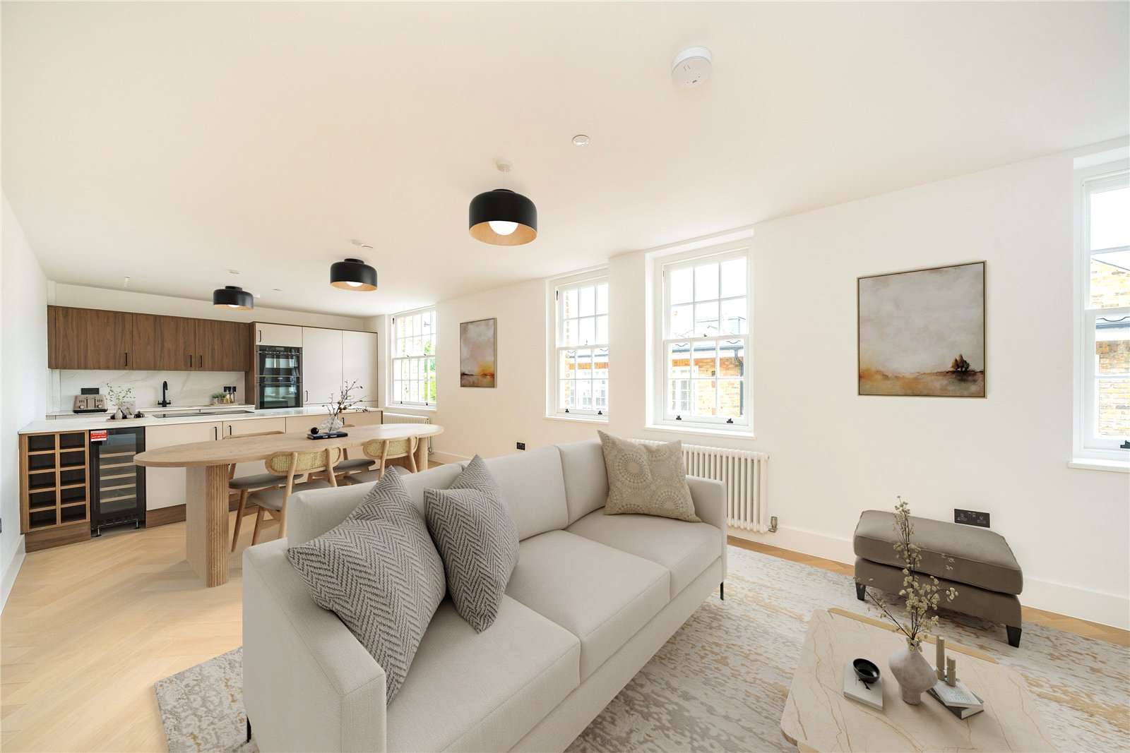 Finished open-plan living space at Thornton House